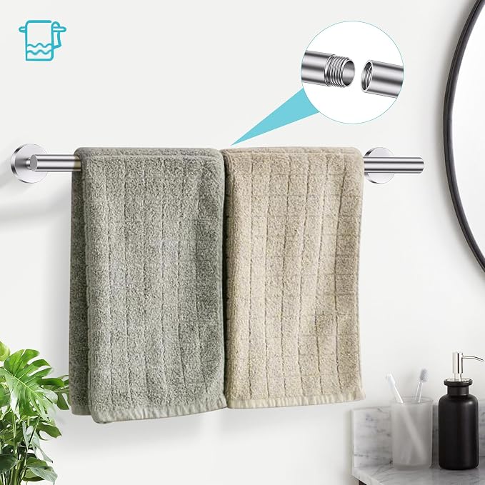 TURS 5-Pieces Brushed Nickel Bathroom Hardware Accessories Set 23.6inch SUS304 Stainless Steel Towel Bar Set Double Post Pivoting Toilet Paper Holder Set Wall Mounted