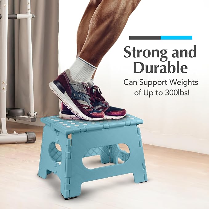 Handy Laundry Folding Step Stool 9 Inch, Teal, Non-Slip Holds 300 lbs | 9 Inch, Teal, Foldable Collapsible Step Stool, Non-Slip, Holds 300 lbs, Kitchen Bathroom Bedroom, Adults