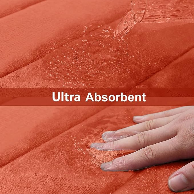 Buganda Memory Foam Bath Mat 60 x 24, Ultra Soft Absorbent Bathroom Rugs | Coral, Machine Washable Quick Dry Bath Mats for Bathroom Floor, Shower and Tub, Home Decor Accessories