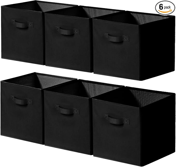 Cupic Cupid 6-Pack 11x11 Cube Storage Organizer, Collapsible Bins, Black | Foldable, Reinforced Front Handle, Holds Clothes, Towels, Daily Essentials, Fits Cube Shelves, Closet, Office, Bedroom