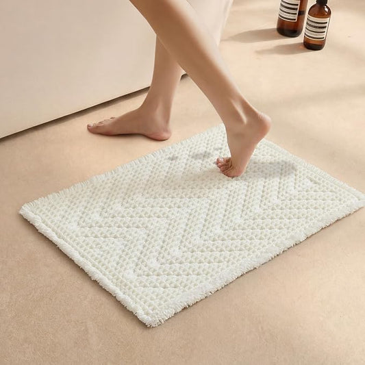 Sunfly Waffle Bath Mat, Boho Bathroom Rugs Non-Slip Washable Super Absorbent Quick Dry, Farmhouse Bathroom Decor 16"x24" Cream