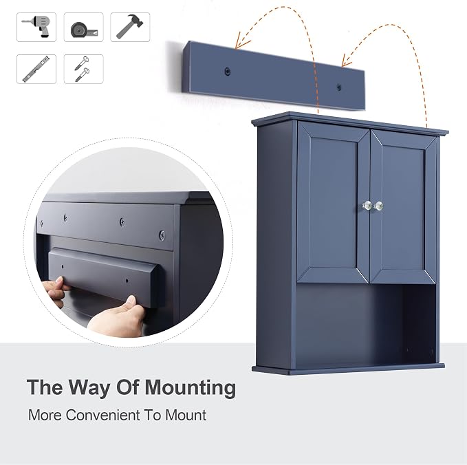 VANIRROR Bathroom Wall Cabinet Over Toilet Storage Cabinets 24x30 inch | Above Toilet Wood Medicine Cabinets with 2 Door & Adjustable Shelf for Kitchen, Laundry, Entryway,Durable MDF Construction