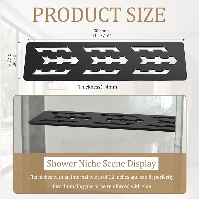 12 Inch Shower Niche Shelf Frosted Anodized Aluminum Finish Tile Insert | Rectangular Shelf for 12 Inch Tile Prefabricated Niches, Fits 1/8 Inch Grout Lines, Shower Niche Insert Frosted Anodized