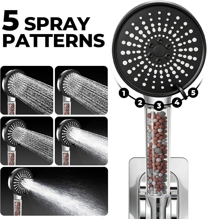 Filtered Shower Head,8 Inch Rain Shower Head with Handheld Spray Combo, Adjustable High Pressure Rainfall Shower Head, Dual Showerhead Set with Extension Arm and 60 Inch Long Shower Hose