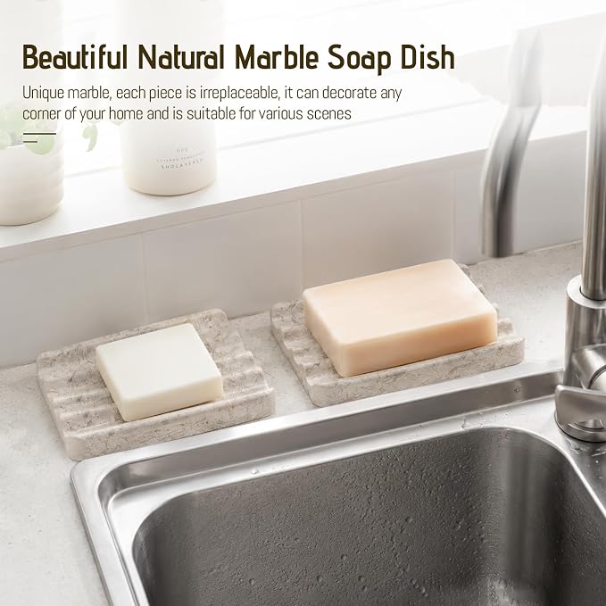 Karibiber Marble Soap Dish, Bar Soap Dish Shower, Grey Bathroom Soap Holder, Stone Sponge Holder for Kitchen Sink