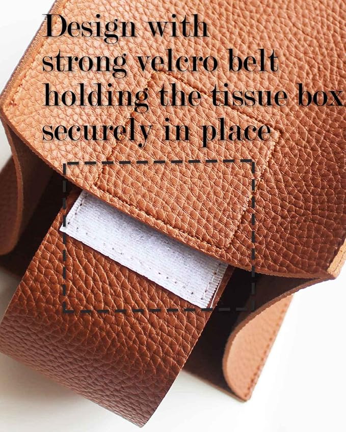 Tissue Box Cover Large Rectangular – Plus Size Leather Tissue Box Holder with Bottom Belt [JESMINI, Camel Brown] Long Rectangle Tissue Holder for Bathroom/Car/Office Decor