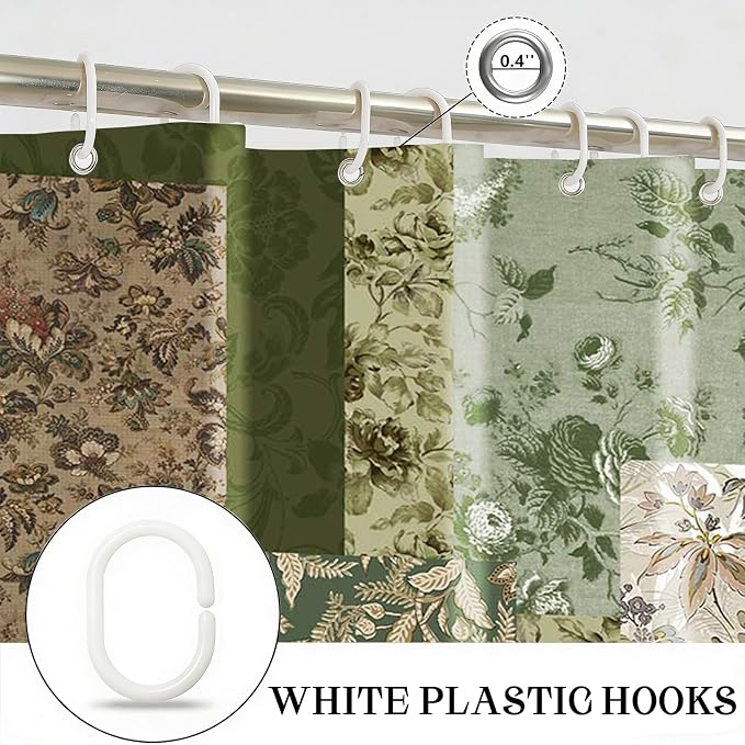 Mocsicka Vintage Boho Shower Curtain Green Retro Floral Shower Curtain for Boho Floral Bathroom Decor Waterproof Fabric Mid-Century Farmhouse Flowers Patchwork Bath Curtain, 72 X 72 Inch