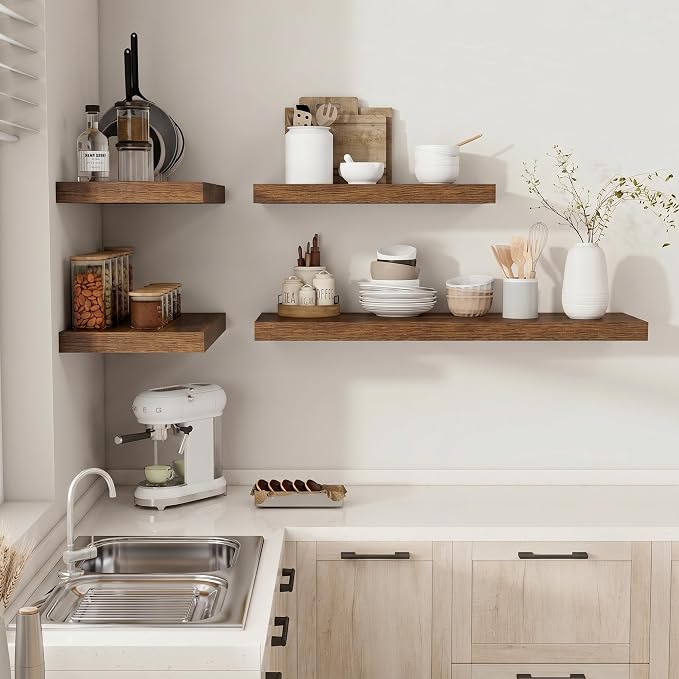Vivelove Deep Floating Shelves 72x12” Set of 1, Walnut | Easy Install With Hardware, 2" Thick, Invisible Brackets, Wall Mounted, No Sagging, For Any Room