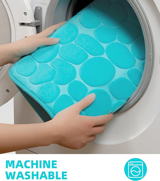 Memory Foam Bath Mat Cobblestone Bathroom Rugs Super Water Absorbent Bath Mats for Bathroom Machine Washable Bath Rugs(24 x 36,Teal)