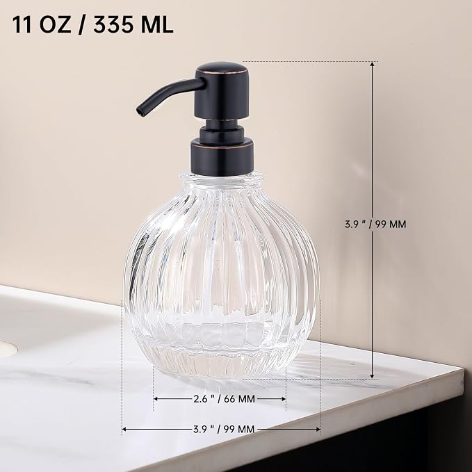 Round Soap Dispenser Bathroom with Oil Rubbed Bronze Pump, Glass Bottle with Stainless Steel Pump Liquid Sphere Soap Dispenser Circular Countertop Kitchen