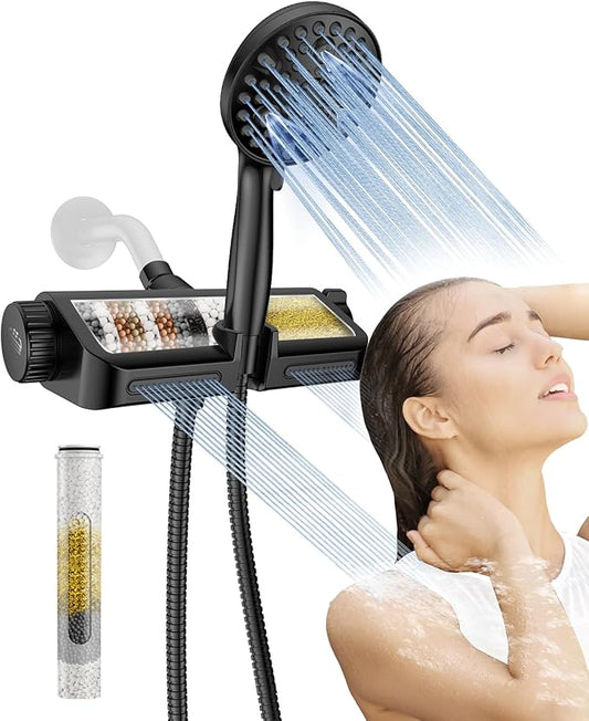 MakeFit Filtered Shower Head with Handheld Combo Matte Black - Dual 2-in-1 Spa System with Massage Shower and 10 Modes Hand Held Shower, High Pressure with Built in Power Wash Mode