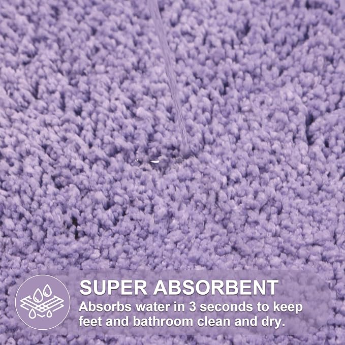 ORTIGIA Cute Purple Scalloped Bath Mat, Fun Plush Microfiber Scallop Bathroom Rugs Non Slip Washable Quick Dry Absorbent, Bath Rug Carpet for Shower Stall Vanities Kitchen Floor Entrance, 20x32