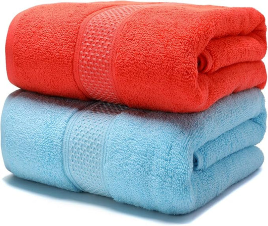 Cotton Bath Towels Set, 2-Piece Set(27x55 Inches) Super Absorbent Quick Drying, Soft,Suitable for Bathroom, spas, Gyms,Gift(Watermelon Red,Sky Blue)