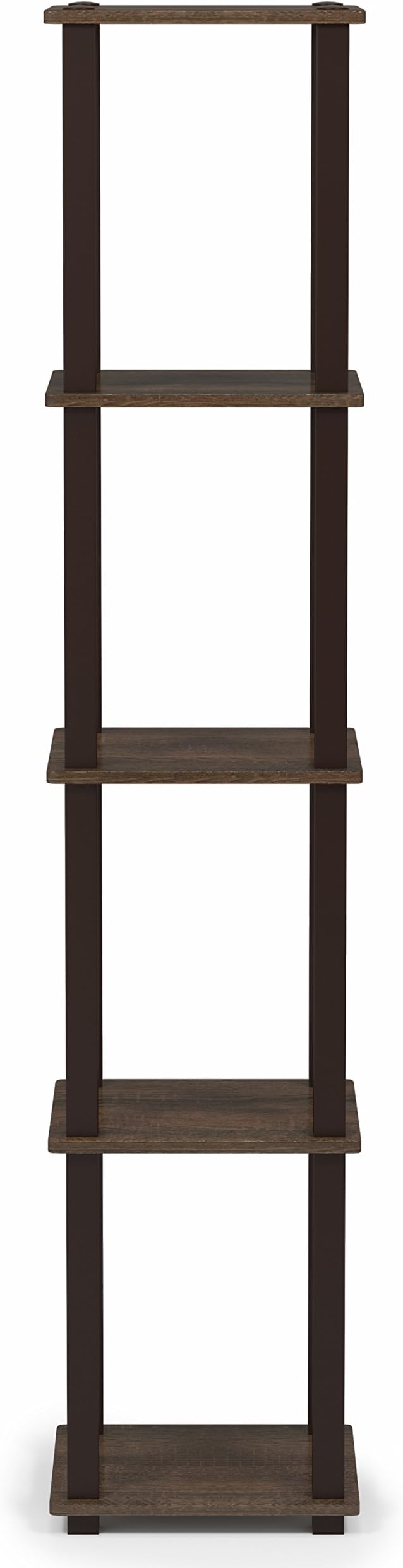 FURINNO Turn-S-Tube 5-Tier Corner Square Rack Display Shelf, Walnut/Brown | Open Frame, Corner Shelf, Free Standing Open Shelves, for Organization and Storage, Living Room, Garage, Home Office