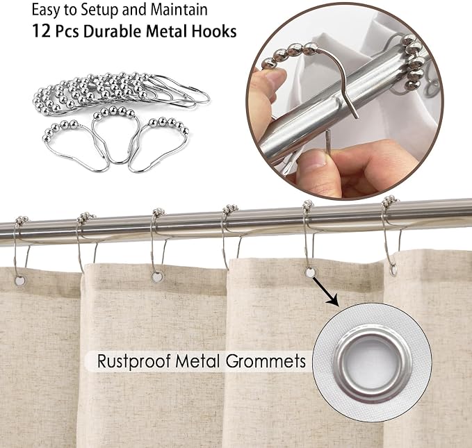 Baccessor Linen Shower Curtain Tropical Green Leaf Shower Curtains Botanical Banana Monstera Leaf Palm Tree Water Repellent Heavy Duty Fabric Cloth Shower Curtain for Bathtubs Hotel 72 W X 72 L Inch