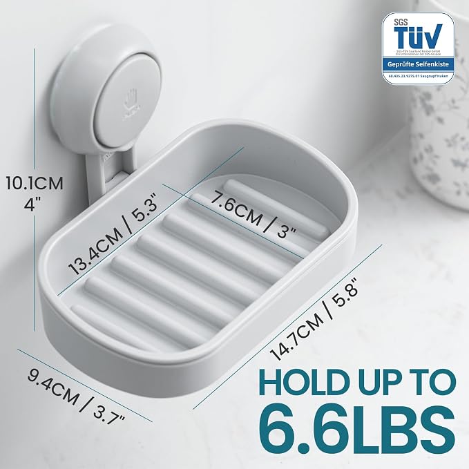 TAILI Soap Holder, Soap Dish for Shower Suction Cup, Bar Soap Holder, Grey | Removable Soap Holder Shower, Soap Tray for Shower Wall, Drill Free Sponge Holder, Bathroom & Kitchen, No drill