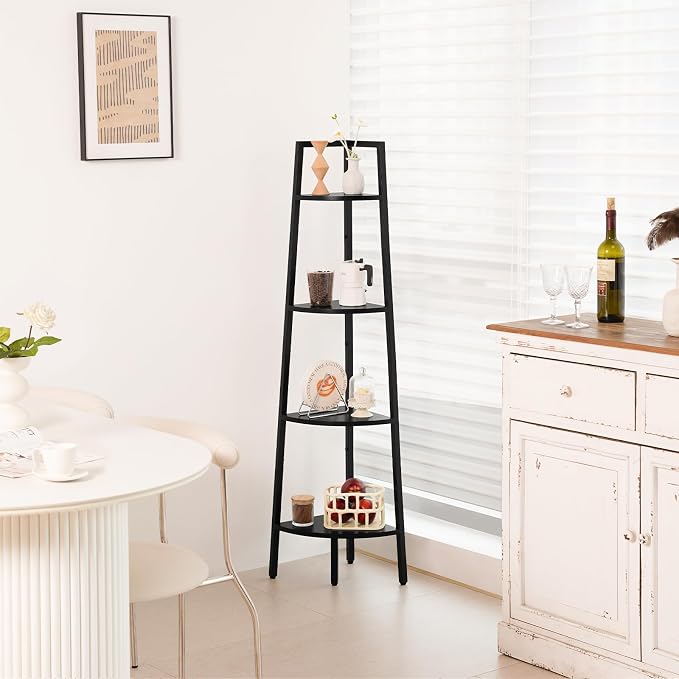 Yoobure 4-Tier Corner Shelf Stand- 54" Tall Corner Bookshelf with Metal Frame, Industrial Ladder Corner Shelves Display Shelf for Bedroom Living Room, Corner Bookcase Corner Plant Stand for Balcony