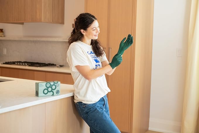 FRAMAR Biodegradable Green Gloves Latex Free Large, Disposable Nitrile | Gloves Large, Cleaning Rubber Glove Disposable, Non Latex Hair Dye Glove 100 Pk