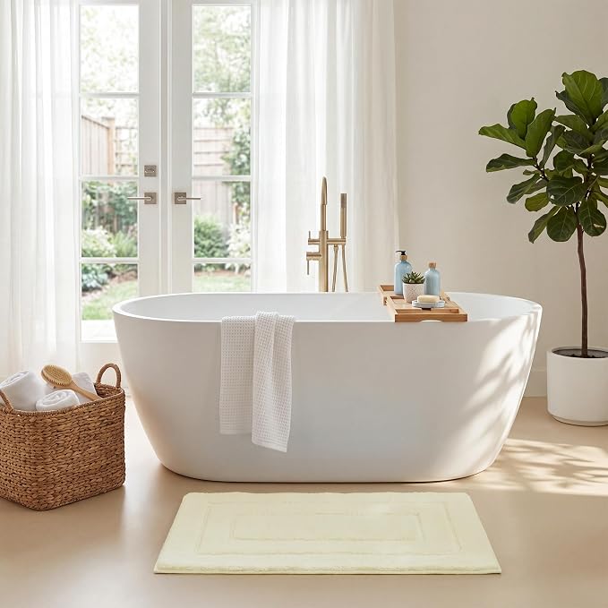 GRANNY SAYS Ivory Bathroom Rug 16" x 24", Non-Slip Microfiber Bath Mat | Ultra-soft, with durable TPR backing for reliable grip, fast water absorption, machine washable for small bathroom spaces