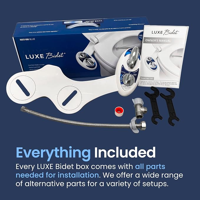 LUXE Bidet NEO 180 - Non-Electric Bidet Attachment for Toilet Seat, Blue | Dual Nozzle, Self-Cleaning, Adjustable Water Pressure, Rear & Feminine Wash, with Lever Control