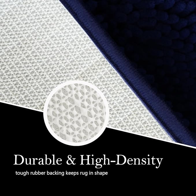 Bathroom Rugs Chenille Bath mat 2 Piece Set, Super Absorbent, Strong PVC Non Slip Backing, Bath mats for Bathroom, Plush Shaggy, Thick, Machine Washable, Bathtub, Toilet.(Navy Blue)