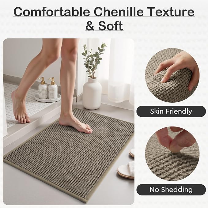 MontVoo Ultra Thin Non Slip Bath Mats for Bathroom Quick Dry, Rubber Backing Washable Bathroom Rugs, Absorbent Bath Rugs for Floor,24"x35",Brown