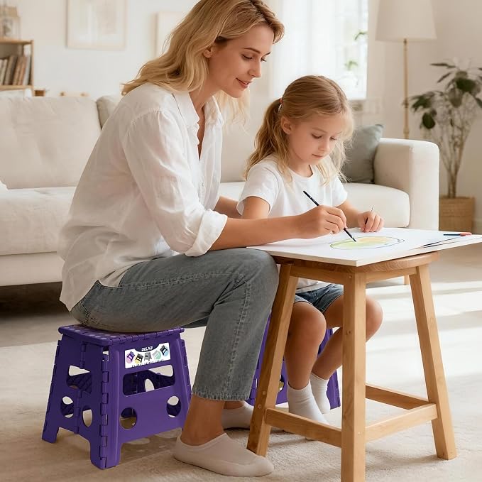 Delxo Folding Step Stool 13 Inch,300 Lbs Step Stool for Adults Purple | Foldable Step Stool 13",Non-Slip Foot Stools with Handle,Lightweight Collapsible stools for Kitchen,Bathroom,Bedroom,Garden