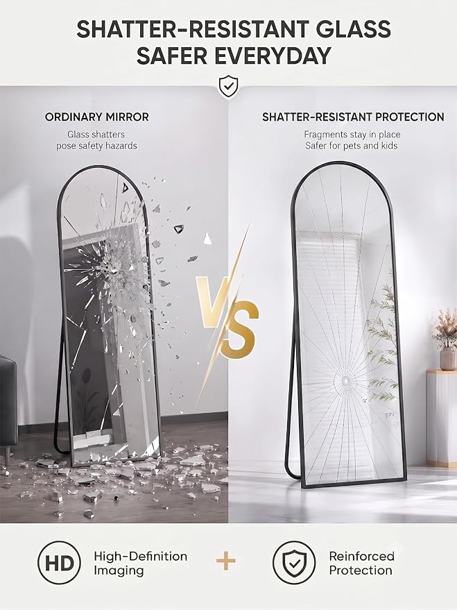 Full Length Mirror, 71" x 32" Arched Full Body Mirror Large Standing Floor Mirrors, Mirrors for Bedroom, Bathroom, Living Room Standing or Wall Leaning, Black