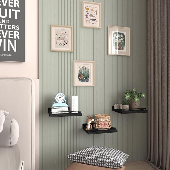 RYOFOBETTO Small Floating Shelf, 6X9 Inches Farmhouse Wall Shelves for Living Room, Bedroom, Picture Frames, Plants, Kitchen, Set of 3 (Black)