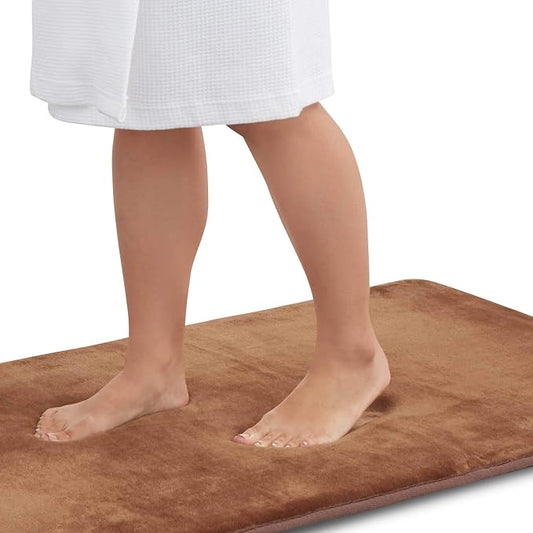 Memory Foam Bath Mat Non Slip Absorbent Super Cozy Velvet Bathroom Rug Carpet (60 inches X 17 inches, Brown)