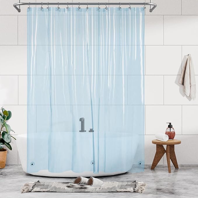 Barossa Design Clear Blue Long Shower Curtain Liner 72x78 | Waterproof PEVA, 3 Bottom Magnets, Metal Grommets, Lightweight Plastic Shower Liner 72 x 78 Inches Height for Bathroom/Tub