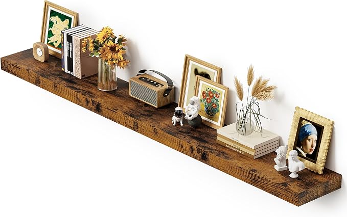 Vivelove Deep Floating Shelves 72x12” Set of 1, Rustic Brown | Easy Install With Hardware, 2" Thick, Invisible Brackets, Wall Mounted, No Sagging, For Any Room
