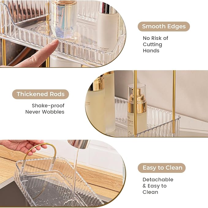 Aveniee Bathroom Counter Organizer, 2 Tier Perfume Skin Care Countertop Storage Shelf, Vanity Makeup Tray for Cosmetic Skincare Lotion,Clear