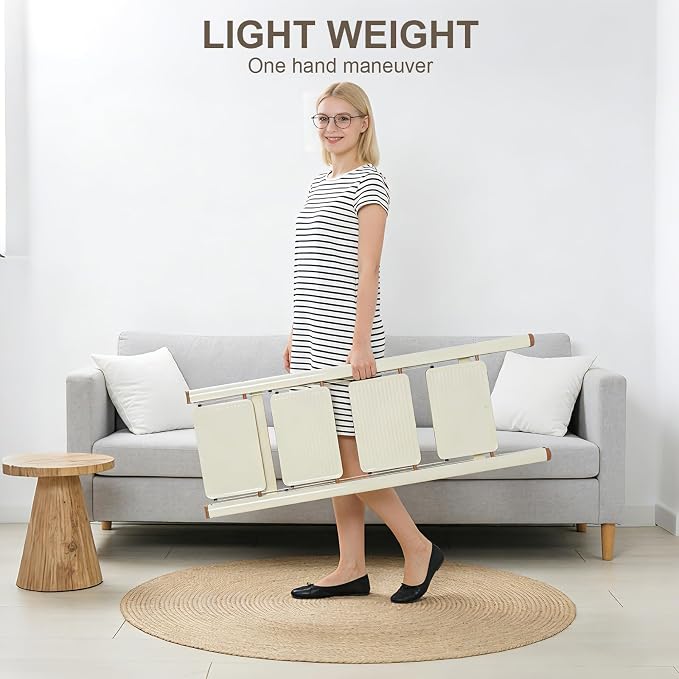 Valeo 4 Step Ladder,Lightweight Folding Step Stool with Wide Anti-Slip Pedal, 330LBS Capacity, Heavy Duty,Sturdy Iron Metal Step Stool for Home, Kitchen, Closet, Adults, Cream White