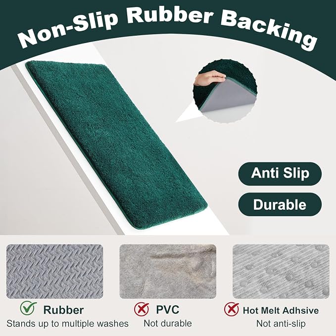 TYUU Bathroom Rugs Non Slip Washable, Ultra Soft Super Absorbent Quick Dry Small Bath Mat with Rubber Backing for Bathroom Floor, Shower, or Sink, Dark Green 20" x 30"