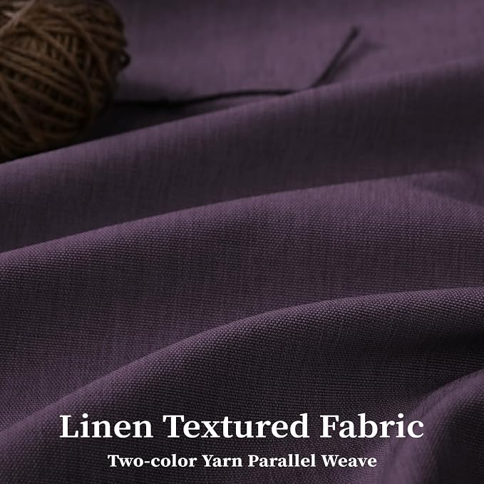 72x90 Boho Scalloped Linen Textured Cloth Shower Curtain Set, Purple | Long Size, 230GSM Waterproof Polyester, Heavy Duty Fabric, 12 Plastic Hooks, Elegant Modern Farmhouse Style, Machine Washable