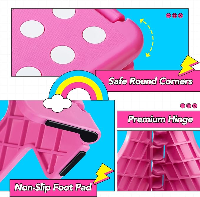 Delxo Folding Step Stool 13 Inch,300 Lbs Step Stool for Adults Pink | Foldable Step Stool 13",Non-Slip Foot Stools with Handle,Lightweight Collapsible stools for Kitchen,Bathroom,Bedroom,Garden