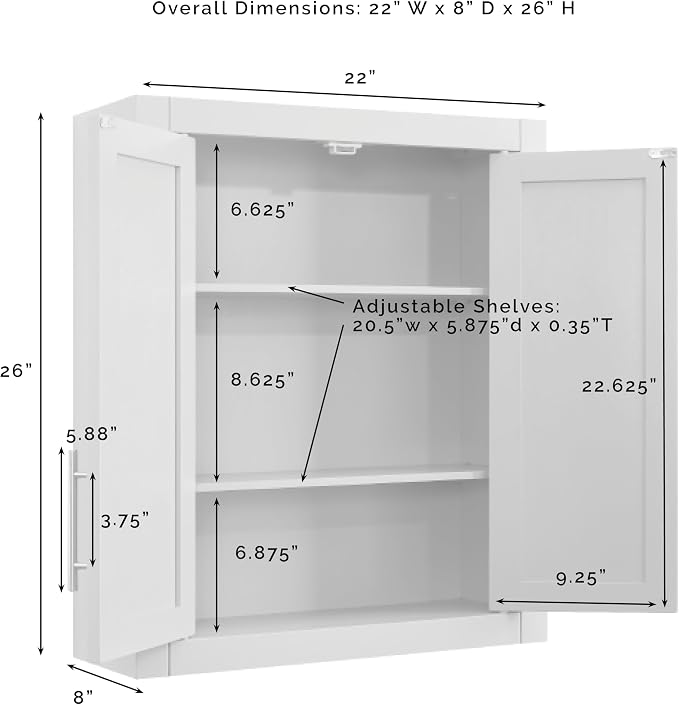 Crosley Furniture Savannah Wall Mounted Bathroom Storage Medicine Cabinet with Shelves, Navy