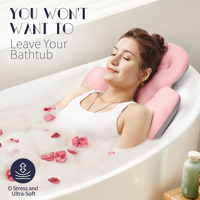 Full Body Bath Pillow for Bathtub, Thick Bathtub Cushion, Luxury Tub Pillow for Bath for Headrest Neck and Back Support Pink 60" x 16"