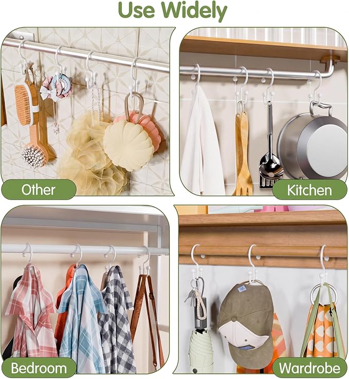 OEH Shower Curtain Hooks, Metal Shower Curtain Rings, Decorative Shower Curtain Hooks Rust Proof, Double Shower Rings for Curtain, Easy Install Anti-Drop Shower Hooks for Shower Curtain White, 12 Pack