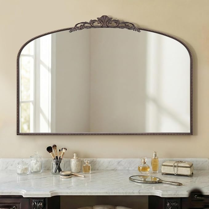 Micasso Large Bronze Vintage Mirror: 48"x33" Baroque Antique Wall Mirror | Traditional Ornate French Decorative Arched Mirror for Bedroom/Bathroom/Fireplace/Entryway/Hallway/Living Room/Dining Room