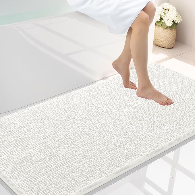 Smiry Bathroom Rugs 44X24, Luxury Chenille Extra Soft Absorbent Bath Mat | Ivory, Machine Washable Non-Slip Plush Bath Mats for Bathroom, Tub, Shower, and Floor, Home Decor