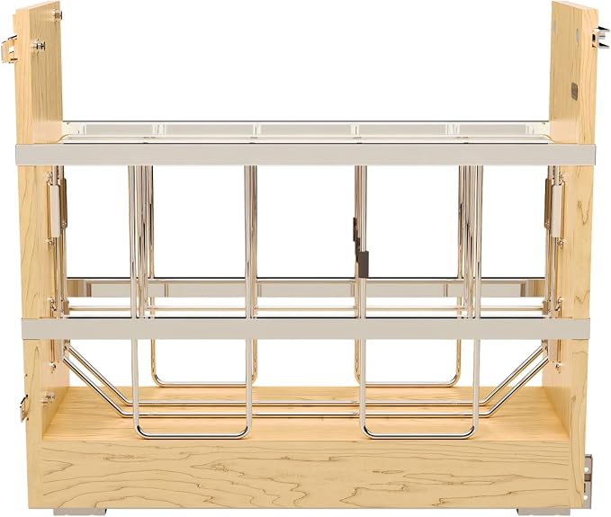 Rev-A-Shelf Pullout Bakeware Organizer w/Soft-Close, Min Opening 5.5" Wide | Wooden Storage Organization w/ Ball Bearing Slides, Full Height Base Kitchen Cabinets, Foil Wrap/Tray Divider, 447-BCBBSC-5C
