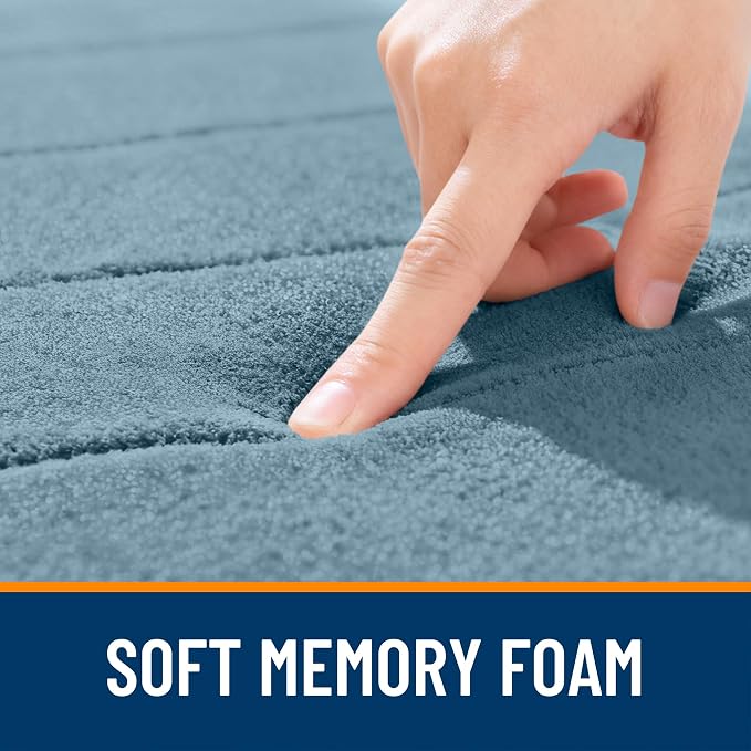 OLANLY Memory Foam Bath Mat 34x21, Super Soft and Absorbent Bathroom Rugs | Airy Blue, Quick Dry Bath Rug, Machine Washable Shower Floor Mats, Bathmat Carpet for Bathroom Floor, Tub and Shower