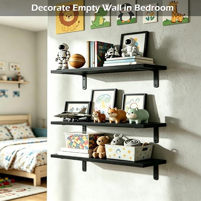 Floating Shelves Set of 6, Wooden Floating Shelves for Wall Decor, Farmhouse Shelf for Bedroom, Wall Mounted Bathroom Storage Shelves, Floating Book Shelves for Living Room