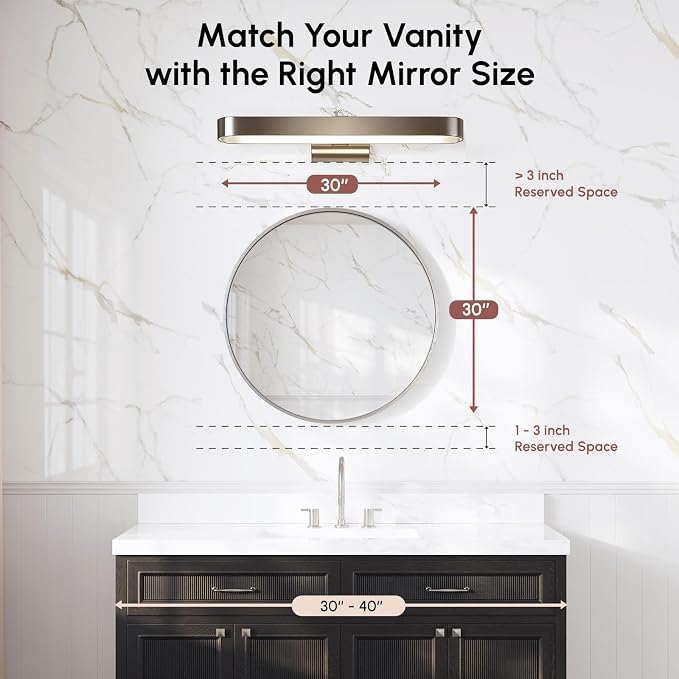 30 Inch Brushed Nickel Round Bathroom Mirror for Over Sink | Circle Mirror with Aluminum Frame, Wall Mirror for Vanity, Entryway, Living Room, Hallway and Bedroom Decor