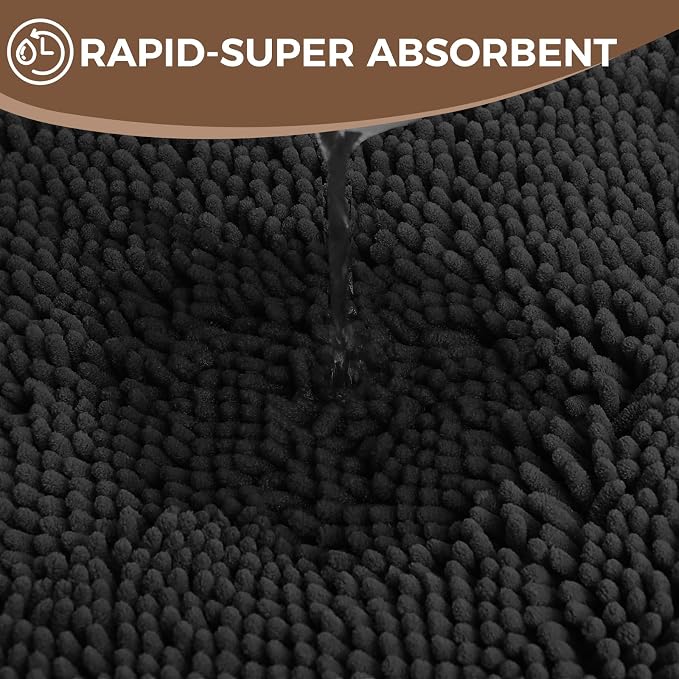 Bcoimo Bath Rug Mat Set,2 Piece Thick Absorbent Chenille Bathroom Mat Black | Non Slip with Rubber Backing 24x17 Bathroom Rug set; Machine Washable;Extra Soft Rugs;High Absorbent、Quick Dry Microfiber mat