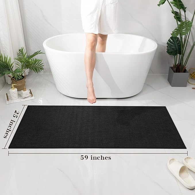 Bathroom Rugs Mat 59x25, Ultra Thin Non Slip Bath Mat Large Quick Dry Absorbent Bath Mat for Bathroom Floor, (Black, 59"x25")