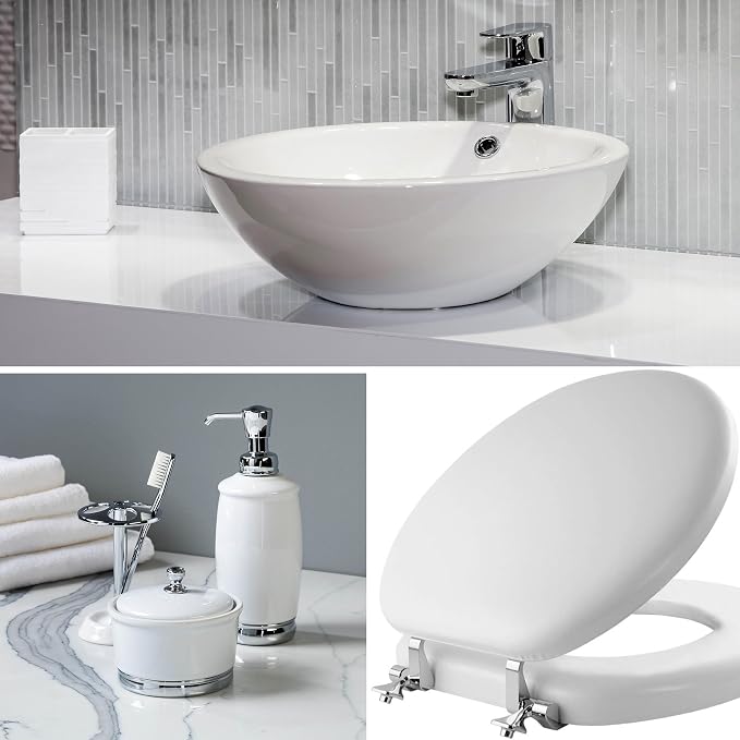 Mayfair Padded Toilet Seat with Chrome Hinges, Soft Vinyl over Wood Core Seat, Made in USA, Round, White (Pack of 2)