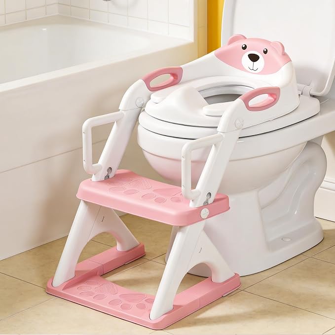 Potty Training Toilet for Toddlers, 2-in-1 Potty Training seat, Anti-Slip | SKYROKU, Fits Round & Elongated Toilets, 6 Heights, Splash Guard, Foldable, Holds 200+ lbs, Step Stool, Dishwasher Cushion